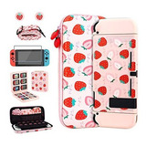 Kit Para Nintendo Switch Funda Fresas Rosa Caja Para Juegos