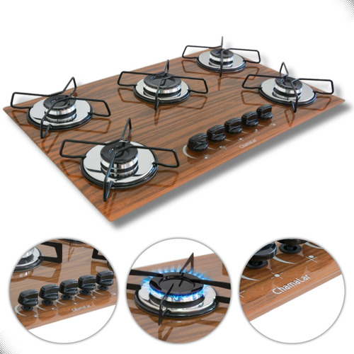 Fogão Cooktop 5 Bocas C/ Ultra Chama Amadeirado Bivolt