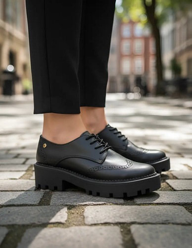 Zapato Niña Escolar Cerrado Plataforma Agujeta Bostoniano