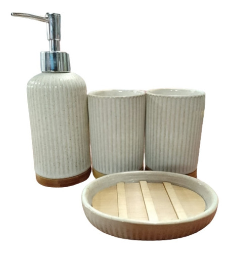 Set De Baño Accesorios Ceramica Bambu 4 Piezas Regalo Ideal