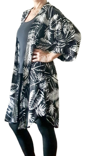 Kimono / Spolverino Estampado De Lino Con Expandex