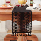 Hapmch Camino De Mesa De Macrame De Ganchillo Negro Con Borl