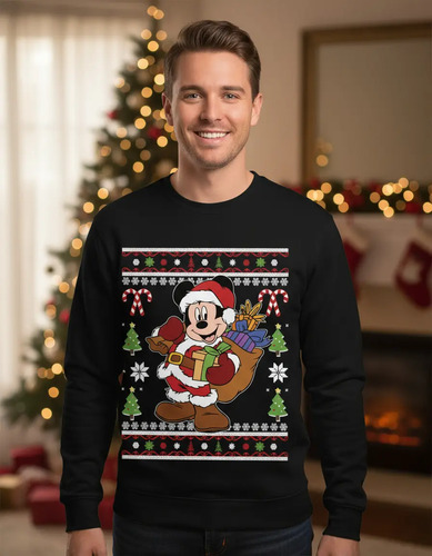 Sueter Navideño Santa Claus Mickey Mouse Cute Sudadera