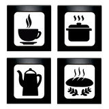 Quadros Decorativos Cozinha Café Kit Com 4 - 20x20 Cm  Preto