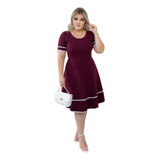 Vestido Vinho Barato Feminino Moda Evangélica Godê Rodado Gg