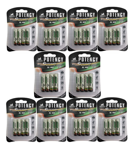 Kit 10 Cartela Pilha Palito Recarregável 2700mah Aaa C/4 Und