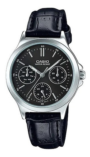 Reloj Casio Dama Ltp-v300l-1a Cuero Negr Analogico Calendari