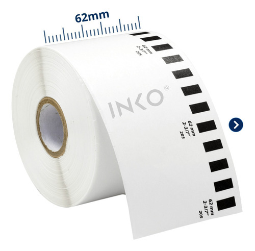 10 Rollos Etiquetas Dk2205 Inko Compatible Con Brother Ql700 Ql800 62mm 30 Mts Color Blanco Inko