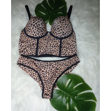 Moda Íntima, Lingerie Conjunto Cropped Animal Print