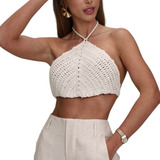 Cropped Top Crochê Tricot Frente Única Amarração Versátil 