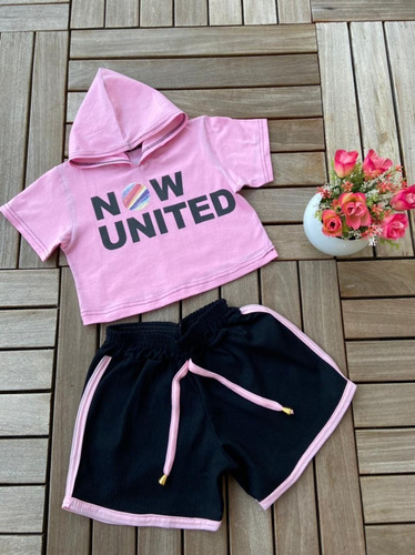 Conjunto Now United Infantil Juvenil Blusa Cropped + Short 