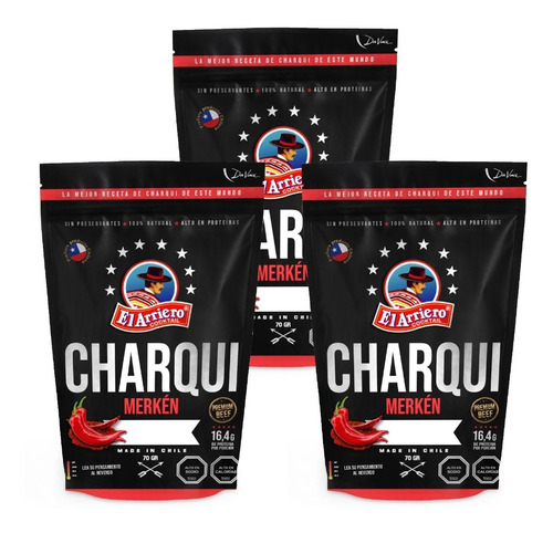 Pack Charqui Premium El Arriero 70 Gr Sabor Merkén