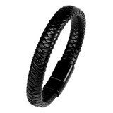 Pulsera Hombre Cuero Genuino Trenzado Cierre Magnetico