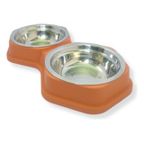 Plato Para Perro Y Gato De Acero Inoxidable 3 Pzas Naranja