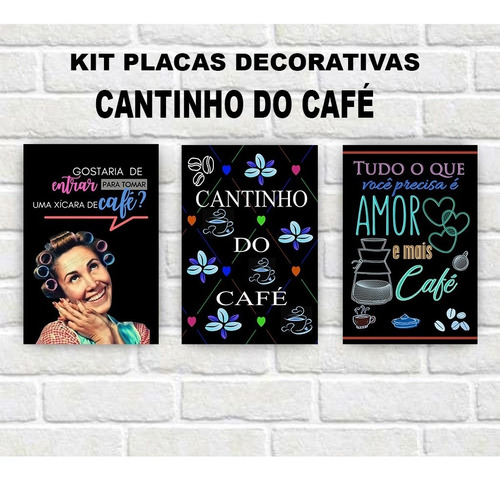  Quadros Placas Decorativa Kit Cantinho Do Café C/3unidades