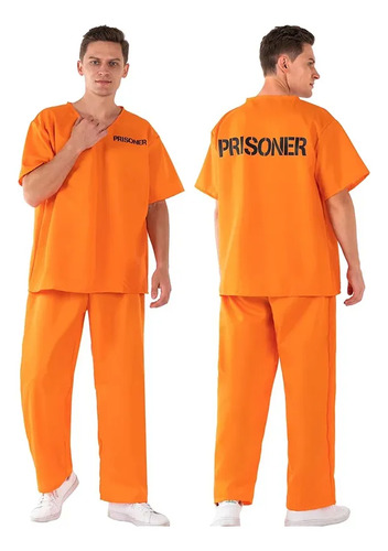 Disfraz De Cosplay Para Hombre, Disfraz De Convicto Para Adulto, Uniforme Naranja De Prisión, Mono Naranja Para Preso, Disfraz De Carcelero, Fiesta De
