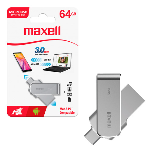 Pendrive Microusb Otg 3.0 64gb Maxell Compatible Mac Windows