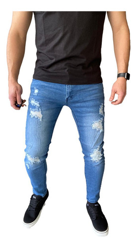 Jeans Destroyed Super Slim Fit Azul Claro