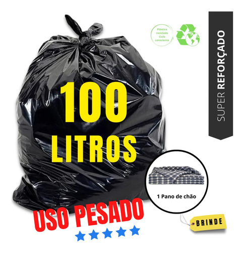Saco De Lixo 100 Litros Uso Pesado Bem Reforçado Grosso Cor Preto
