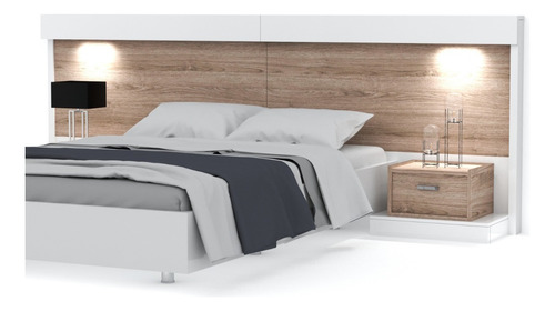 Respaldo De Sommier 2 Plazas Dormitorio Mesas Luz Color Marrón Oscuro