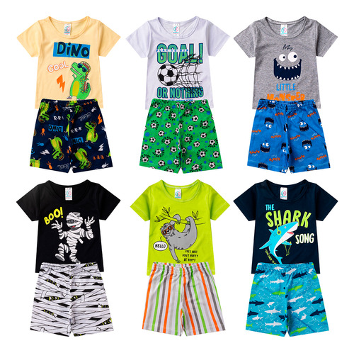 Kit 6 Conjunto Pijama Verão Infantil Menino Algodão