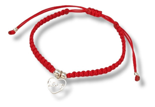 Pulsera Corazón Love Calado Plata 925 Hilo Seda Chino