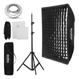 Kit Softbox Bowens Godox Com Tela Grid 60x60cm + Tripé 2,4m