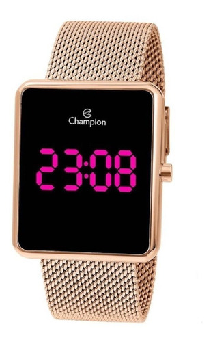 Relógio De Pulso Champion Digital Ch40080 Com Corpo Ouro Rosa,  Digital, Para Feminino, Fundo  Preto, Com Correia De Aço Cor Ouro Rosa, Subdials De Cor Rosa, Ponteiro De Minutos/segundos Rosa, Bisel C