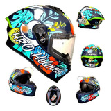 Casco Para Moto Azul Blanco Hro Flores Certificado Deportivo