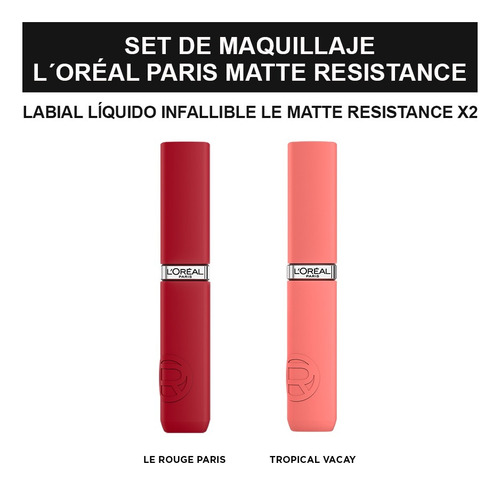 Set De Maquillaje L'oreal Paris Labial Matte Resistance X2