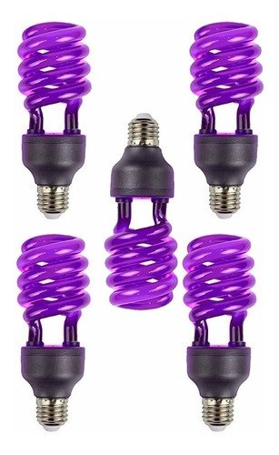 Pack 5 Ampolleta Uv Espiral E27 Luz Negra