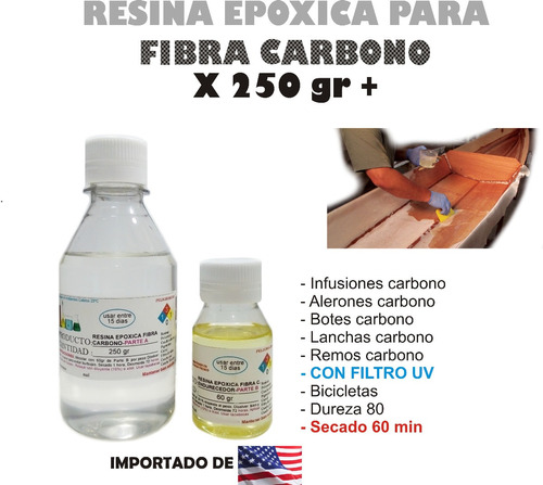 Resina Epoxica Fibra De Carbono 250gr-60gr Barcos Y Canoas