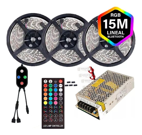 Tira Led 15 Metros Rgb 5050 Lineales Audioritmico Bluetooth 