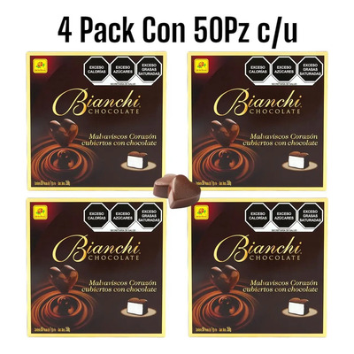 Malvaviscos Corazón Cubiertos De Chocolate 4 Pack De 50 Pzas