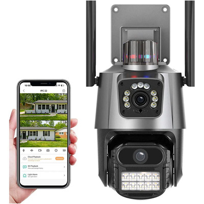 Cámara De Seguridad Wifi PTZ IP66 Exterior Hamrolte P11 8MP Con Doble Lente Doble Pantalla Cámaras De Vigilancia CCTV Inalambricas Con Alexa Visión Nocturna Seguimiento Automático Alarma,iCsee APP | Envío gratis