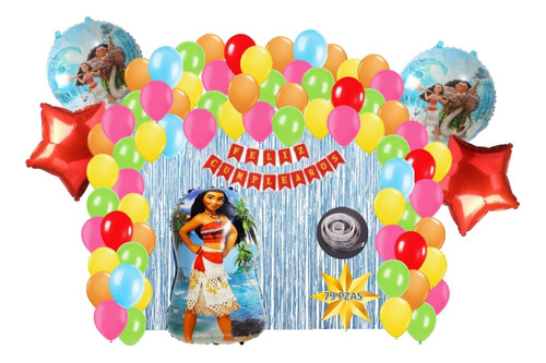 Kit Decoracion Fiesta Cumpleaños Globos Metalicos Moana 79 P