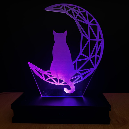 Lampara Led 3d Rgb Holograma Gato Sobre La Luna Geométrico