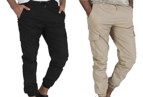 Pack X2 Pantalon Cargo Gabardina Moda Elastizado