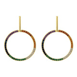 Aretes Mujer Aro Multicolor Oro Laminado Arracadas Fiesta