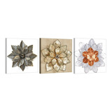 Set De 3 Cuadros Decorativos Para Sala Recamara, Flor Metal