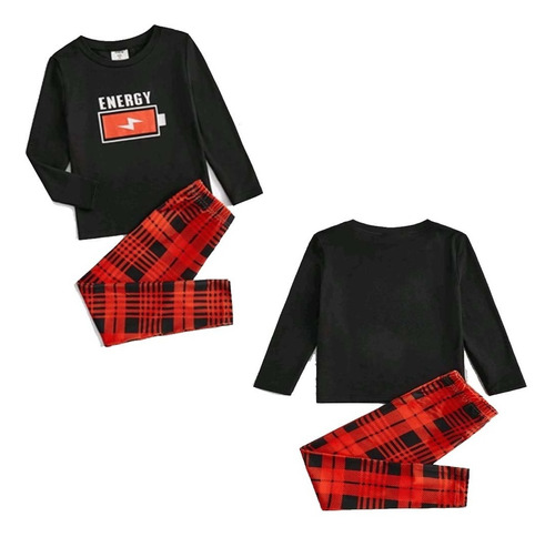 Conjunto De Pijama Polera Con Estampado Y Pantalon A Cuadro