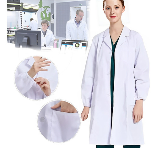 Delantal Clínico O Médico Largo Unisex Blanco Laboratorio