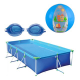 Kit Piscina 6200 L+ Óculos Natação Infantil Azul+ Bola 40 Cm