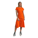 Vestido Midi Camiseta Com Fenda Aveloz Laranja