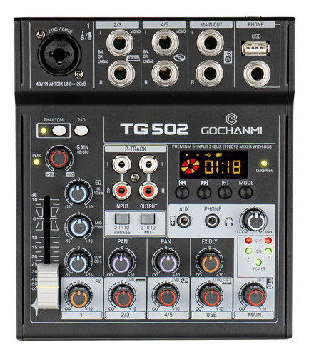 Mezclador Gc Tg502 Audio Consola De 5 Canales Tarjeta Usb