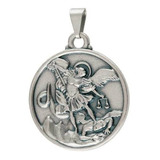 Pingente Medalha De São Miguel Arcanjo Grande Prateado