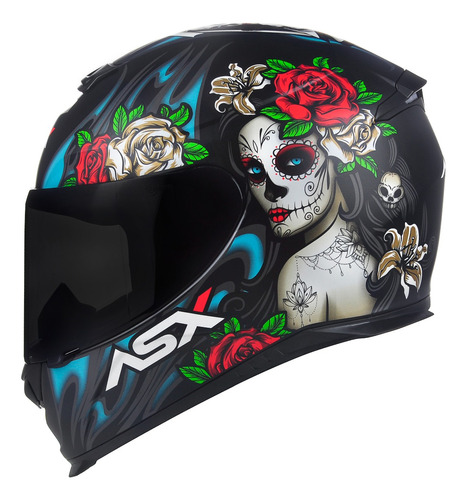 Capacete Axxis Fechado Feminino Lady Catrina Preto/vermelho