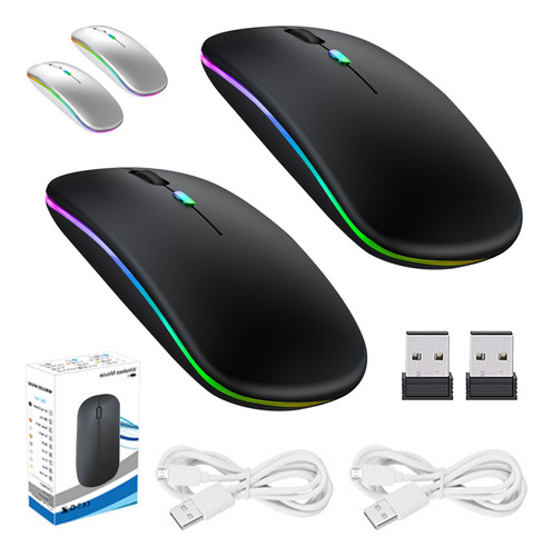 2pzas Mouse Inalámbrico Recargable 2.4g Y Bluetooth 3 Dpi