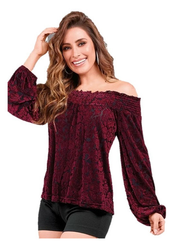 Blusa Color Tinto Y Negro Hombros Descubiertos Cklass 984-84