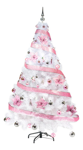 Arbol Navidad Blanco Tronador Lujo 1.80mts Decorado Rosa